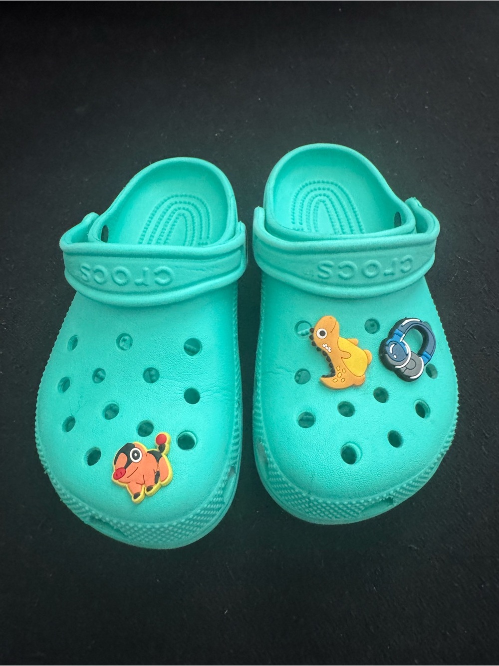 CROCS Kids Teal Green Classic Clogs with Character Jibbitz